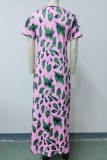 V Neck Printed Split Maxi Dress 