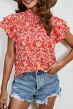 Frilled Collar Dual Ruffles Sleeves Floral Blouse