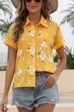 Floral Print Open Button Short Sleeves Blouse