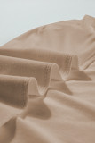 Pale Khaki Seamed Detail Contrast Lace Raglan Sleeve Tee