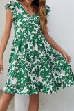 Floral V Neck Ruffle Sleeves Dress 
