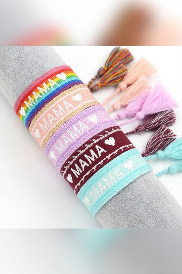 Mother's Day Mama Embroidery Tassel Ribbon Wristband