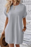 Plain Fold Cuff Pockets T-Shirt Dress