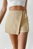 Apricot Zipper Textured Shorts 