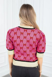 Pink Bow Print Short Sleeve Sweater top