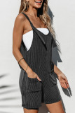 Dark Grey Striped Print Knotted Straps Pocketed Romper