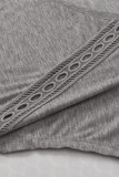 Gray Crochet Lace Detail Oversized Tee