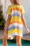 Multicolor Striped V Neck Cover Up Beach Dress