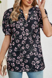 V Neck Floral Puff Sleeves Top 