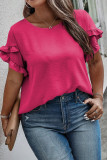 Bright Pink Ruffled Short Sleeve Plus Size Top