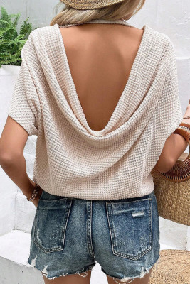 Apricot Draped Open Back Textured Tee