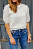 White Broderie Anglaise Puff Sleeve Waffle Knit Tee