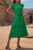 Green Ruffle Splicing Dress 