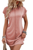 Rose Pink Center Seam Rolled Cuffs T-shirt Dress