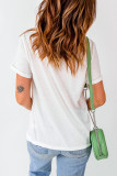 White Glitter Chenille Bowknot Patched Casual Tee