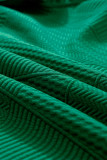 Dark Green Textured Ruffle Split Top and Drawstring Shorts