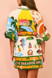 Tropical Summer Print Buttoned Shirt Dress