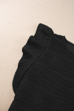 Black Wavy Textured Ruffle Sleeve Top