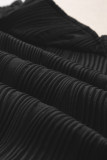 Black Wavy Textured Ruffle Sleeve Top