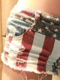 US Flag Print Denim Shorts