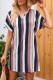 Multicolor Stripe V Neck Mini Dress