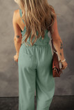 Moss Green Knotted Straps Button Textured Drawstring Jumpsuit
