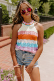 Multicolour Wavy Striped Print Textured Knit Sleeveless Sweater Top