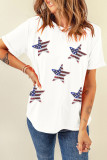 White Sequined American Flag Star Graphic T Shirt