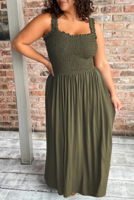 Jungle Green Shirred Bust Sleeveless Plus Size Maxi Dress