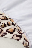 Khaki Leopard Print Notched Neck One Piece Swimsuit