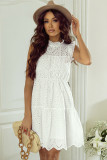 White Elegant Hollowed Flutter A-line Short Dress