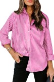 Striped Open Button Long Sleeves Blouse Shirt