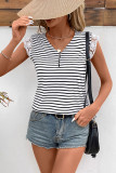 Stripes V Neck Lace Sleeves Top 
