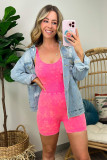 Strawberry Pink Mineral Wash Ribbed High Waist Athleisure Romper