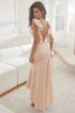 Apricot Pink Crossed Backless Mermaid Trim Wedding Party Dress
