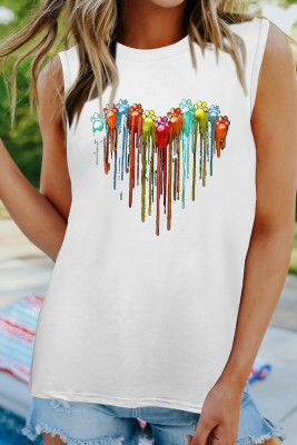 Dog Paws Heart Print Graphic Tank Top