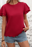 Red Short Ruffle Sleeves Top 