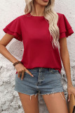 Red Short Ruffle Sleeves Top 