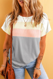 Gray Ribbed Color Block Patchwork T-shirt