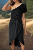 Black Drop SHoulder Splicing Split Dress 