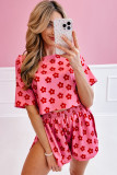 Rose Floral Print Crop Tee and Shorts Lounge Set