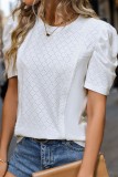 White Crochet Splicing Lace Bubble Sleeves Blouse
