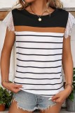 Lace Sleeves Colorblock Stripes Top 
