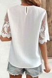 White Lace Jacquard Mesh Sleeves Top 