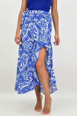 Blue Ruffle Floral Print Split Skirt Dress 