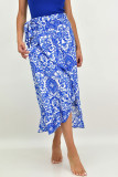 Blue Ruffle Floral Print Split Skirt Dress 