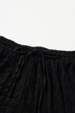 Black Frill Textured Short Sleeve Top and Drawstring Shorts Set