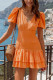 Plain Ruched Smocked Waist Bubble Sleeves Dress