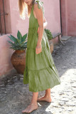 Green V Neck Splicing Dress 