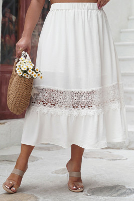 White Lace Splicing Plus Size Skirt